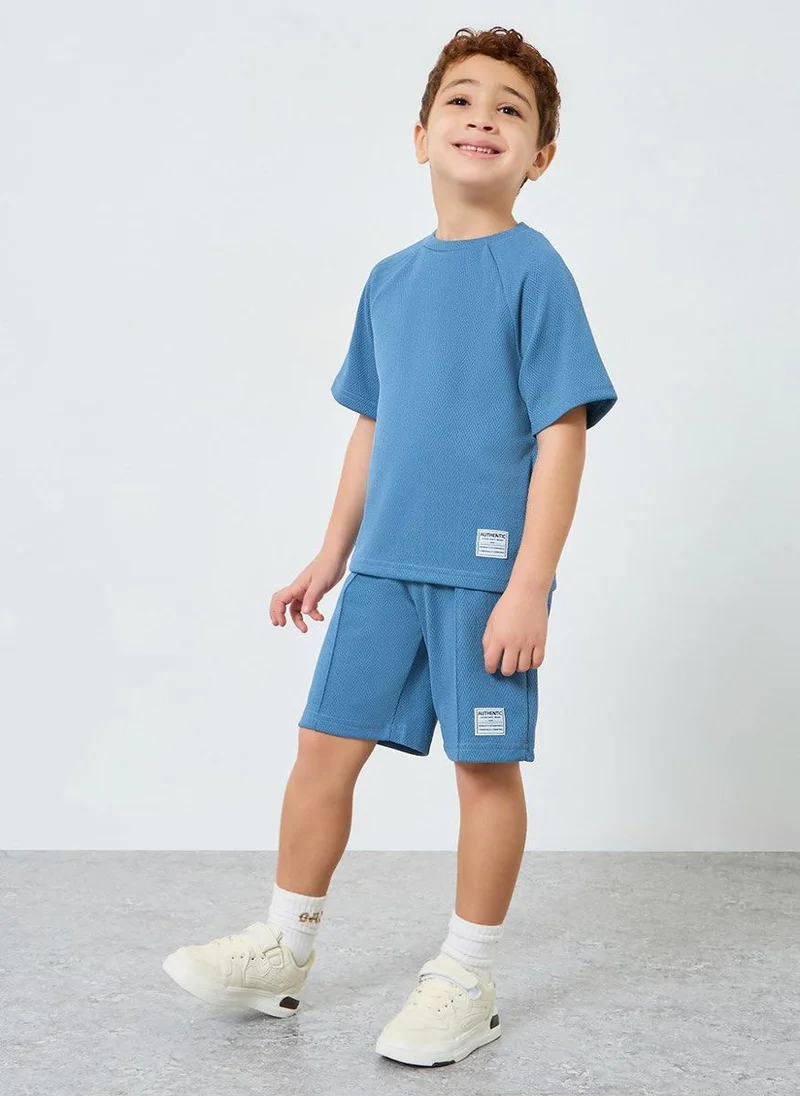 Styli Boys Blue Textured Knit T-Shirt and Shorts Set